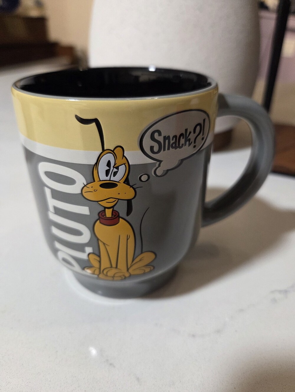 Disney Store Pluto Snack Ceramic Mug Gray Yellow Black Authentic
